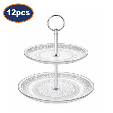 12Pcs 2 Tier Clear Glass Cake Stands