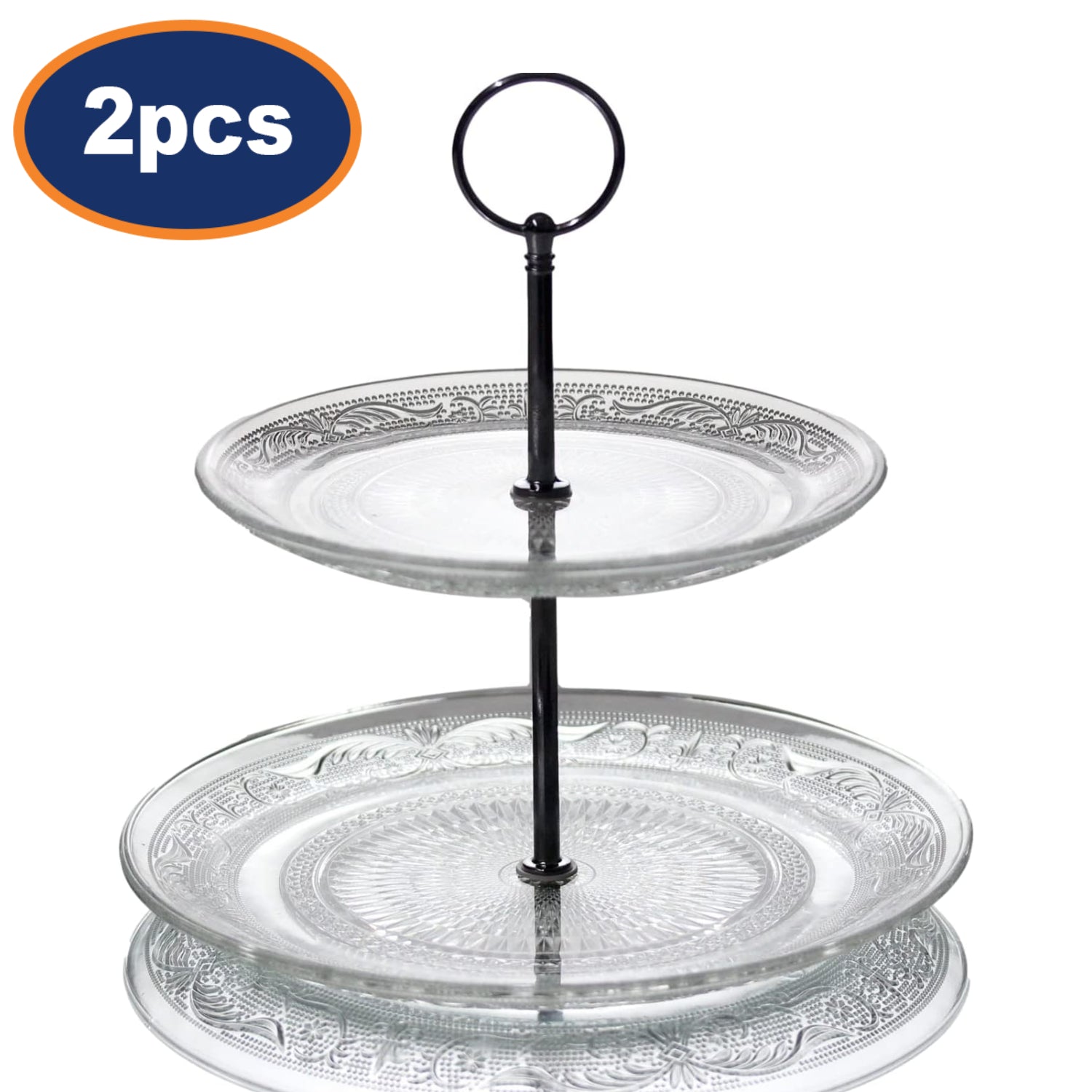 2Pcs 2 Tier Clear Glass Cake Stands