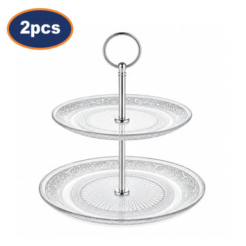 2Pcs 2 Tier Clear Glass Cake Stands