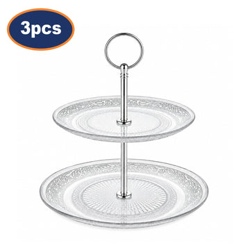 3Pcs 2 Tier Clear Glass Cake Stands