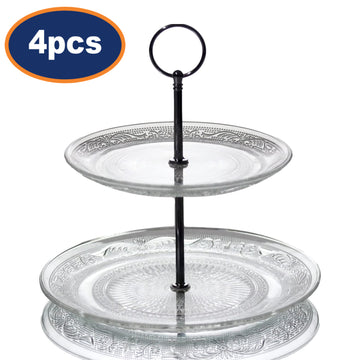 4Pcs 2 Tier Clear Glass Cake Stands