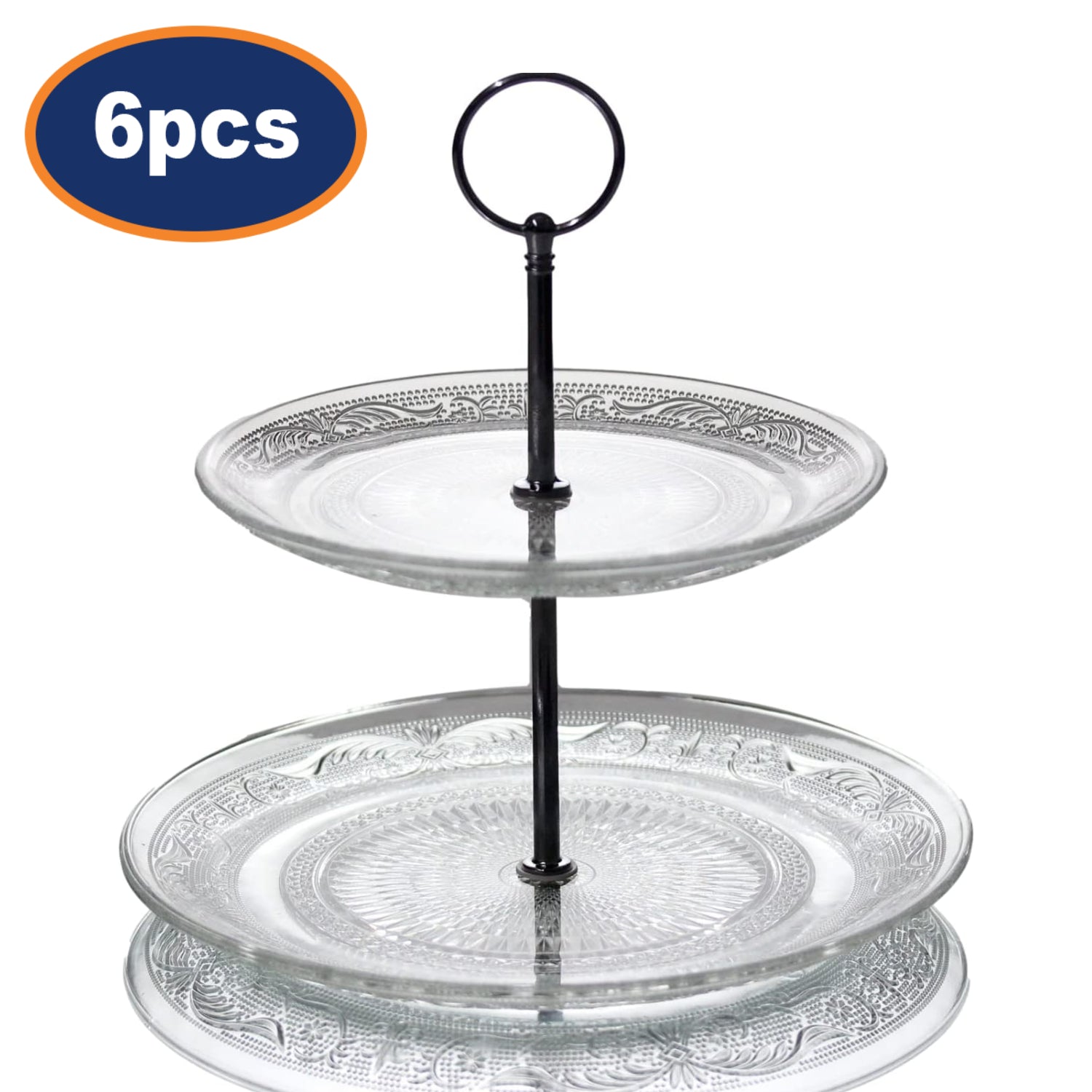 6Pcs 2 Tier Clear Glass Cake Stands