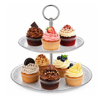2 Tier Clear Glass Cake Stand