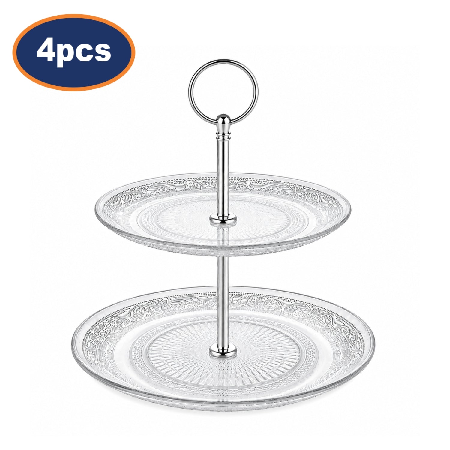 4Pcs 2 Tier Clear Glass Cake Stands