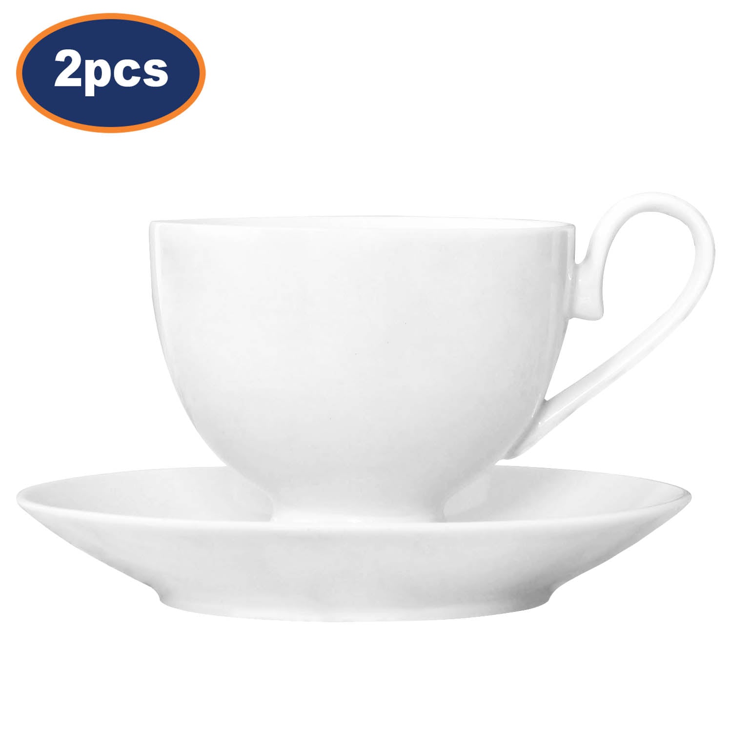 2Pcs 205ml White Porcelain Cup & Saucer Sets