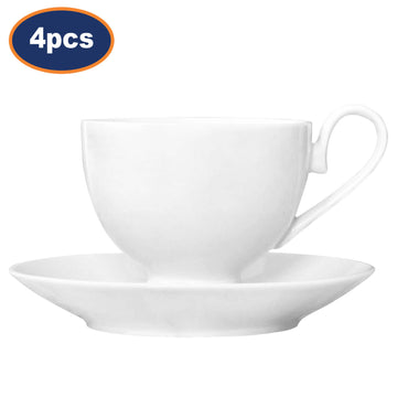 4Pcs 205ml White Porcelain Cup & Saucer Sets