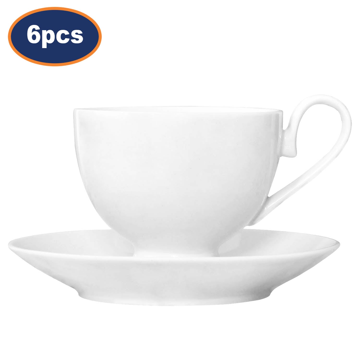6Pcs 205ml White Porcelain Cup & Saucer Sets