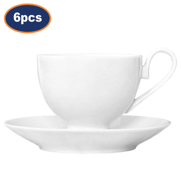 6Pcs 205ml White Porcelain Cup & Saucer Sets