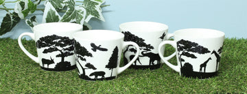 4Pcs White Jungle Porcelain Mugs
