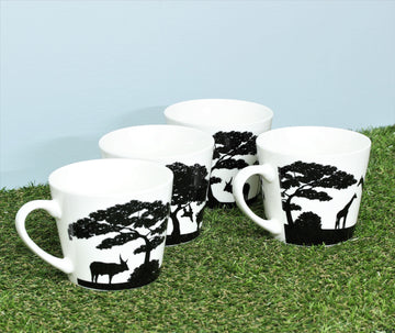 4Pcs White Jungle Porcelain Mugs