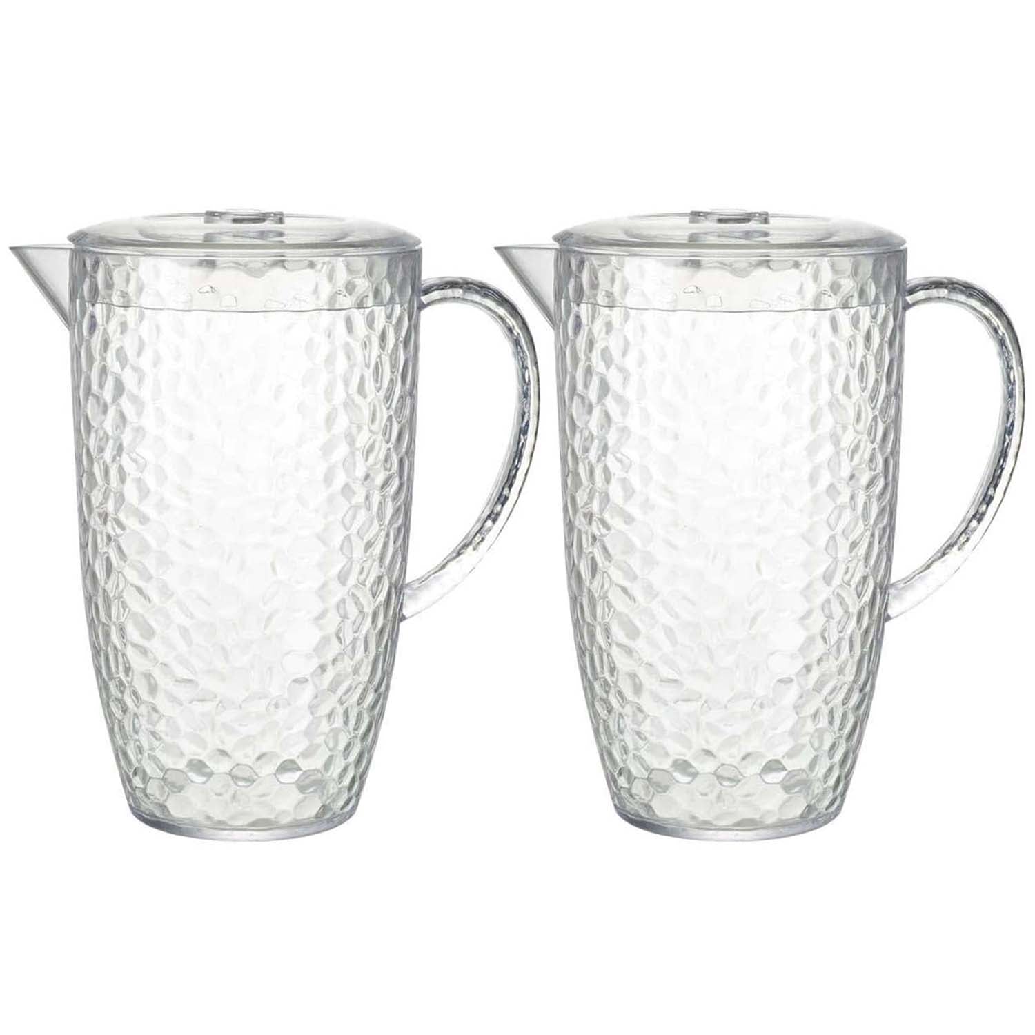 2Pcs 2L Clear Reusable Dimple Design Plastic Pitchers With Lids