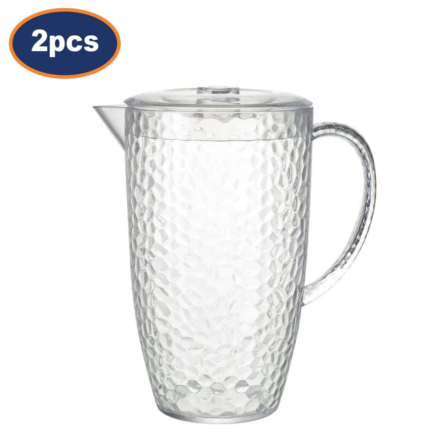 2Pcs 2L Clear Reusable Dimple Design Plastic Pitchers With Lids