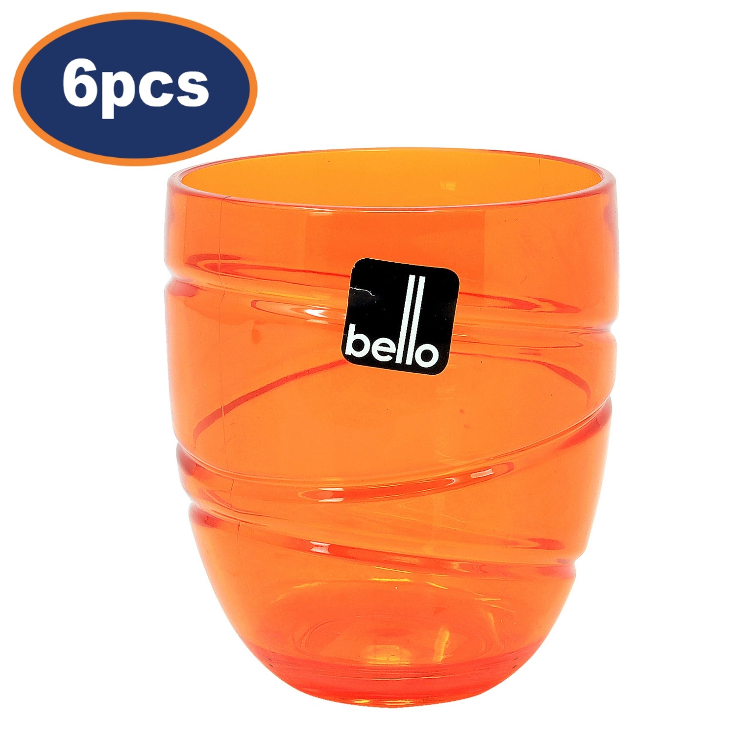 6Pcs 370ml Orange Swirl Design Plastic Tumbler Drinking Glass