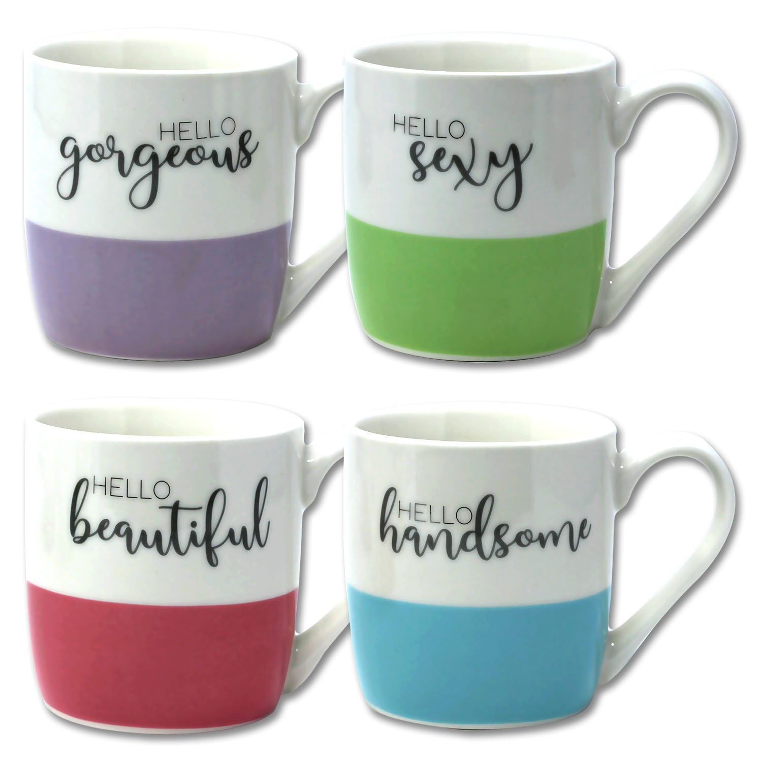 4Pcs 350ml Porcelain Text Art Style Mugs Set