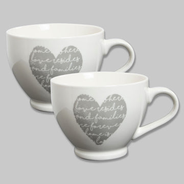 2pcs 530ml White Grey Heart Porcelain Mug