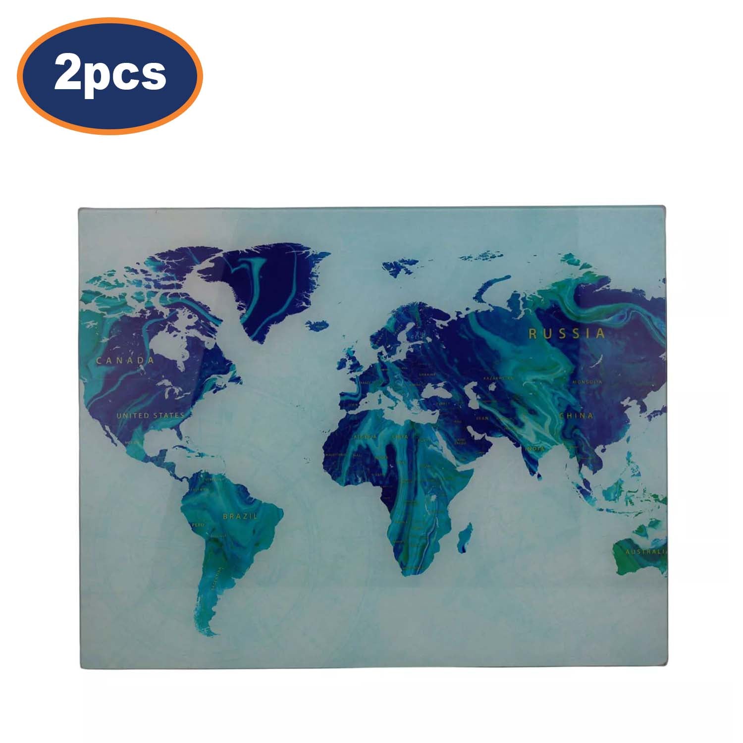 2Pcs 45x35cm Glass World Map Chopping Boards