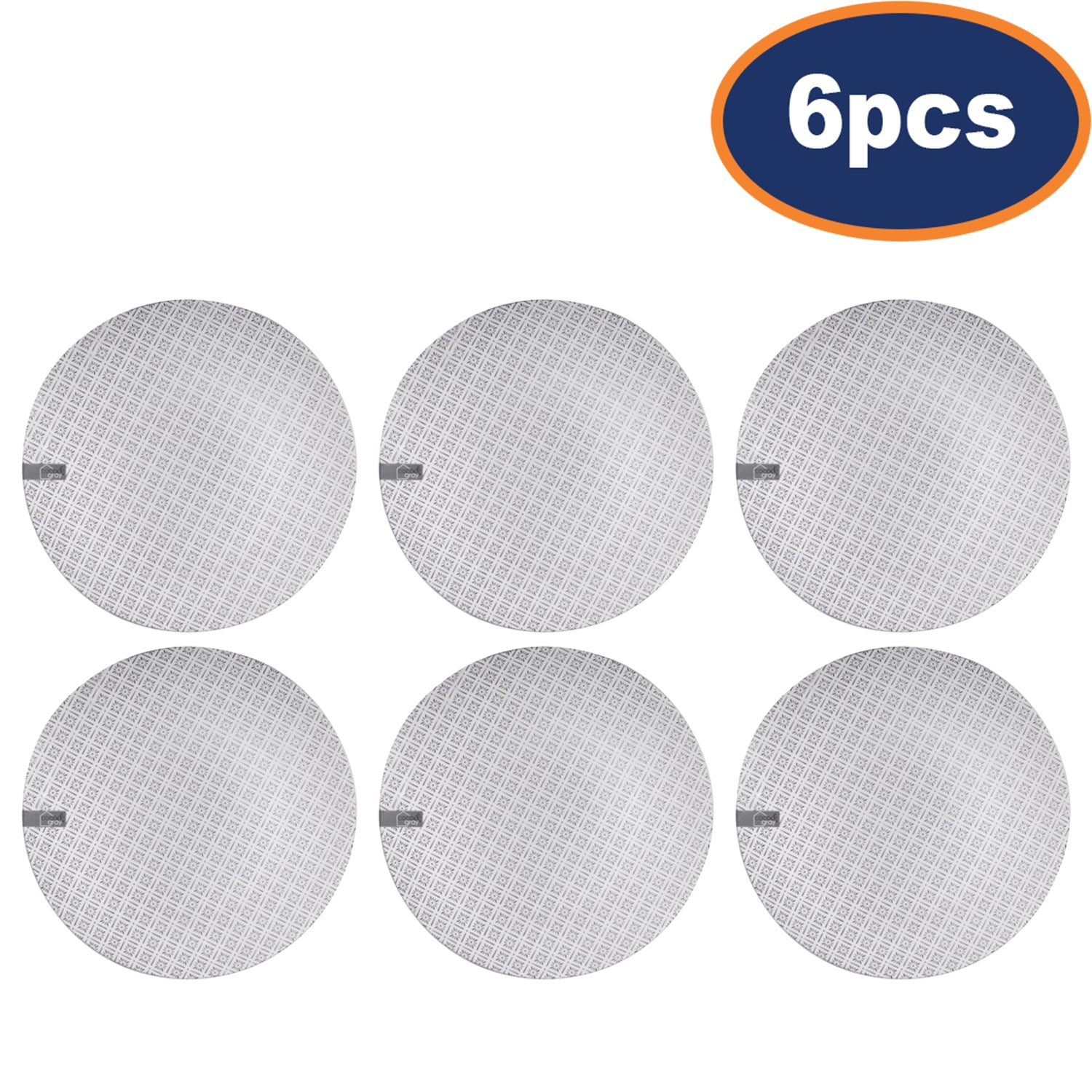 6Pcs Stoneware Grey Geometric Dinner Plates