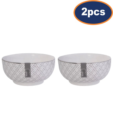 2Pcs Stoneware Grey Geometric Serving Bowls