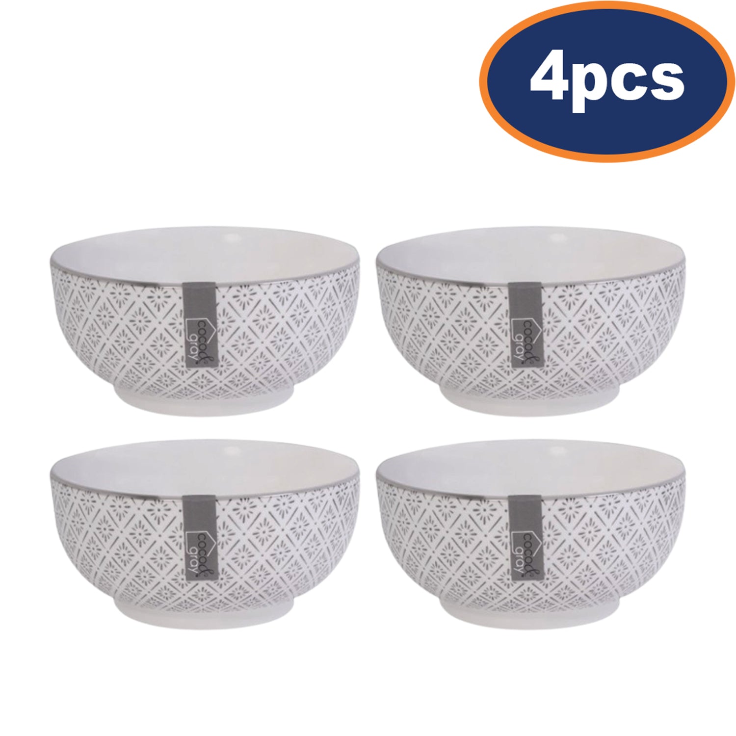 4Pcs Stoneware Grey Geometric Serving Bowls