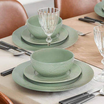 6Pcs Stoneware Green Leaf Dinner Plates