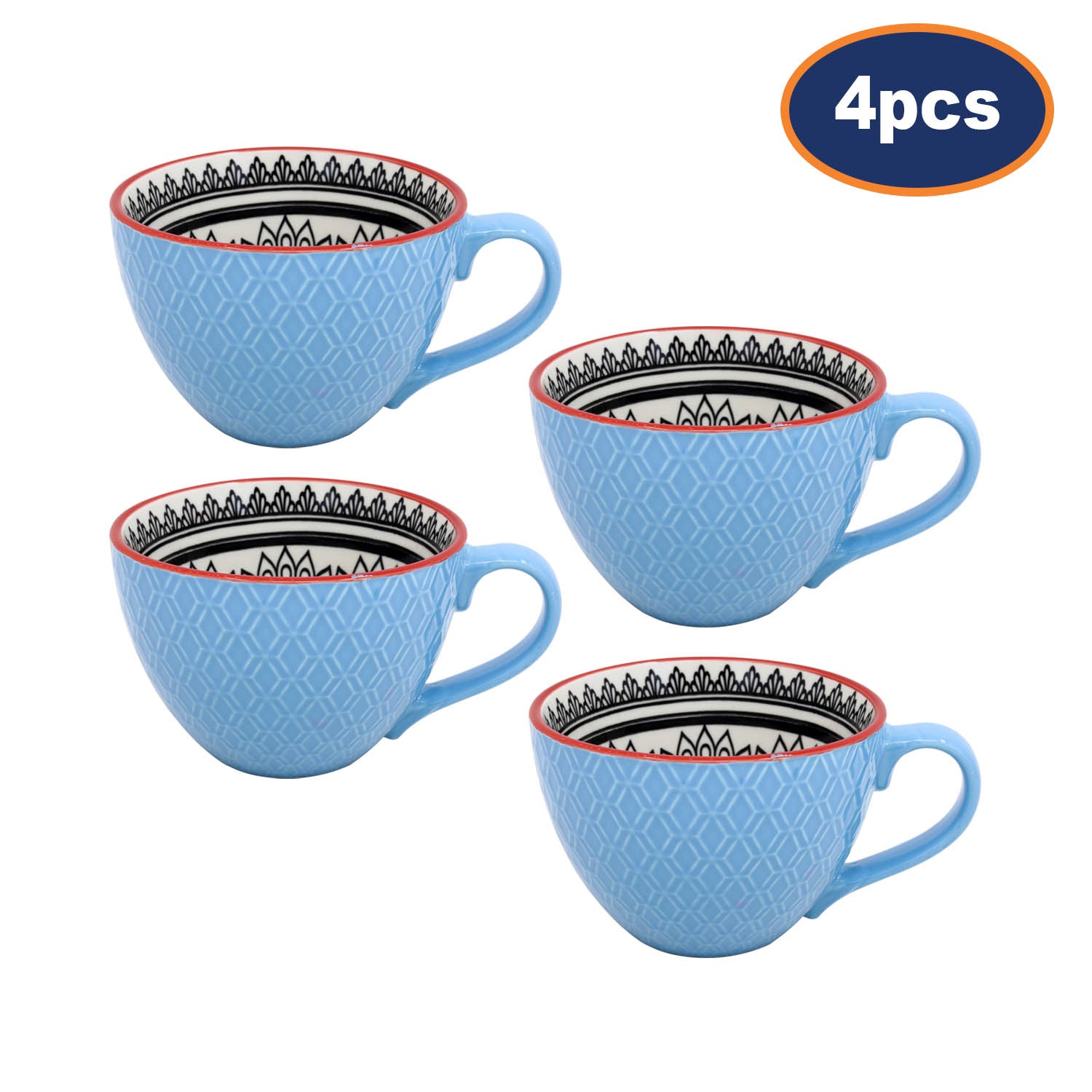 4Pcs Blue Bone China Mugs