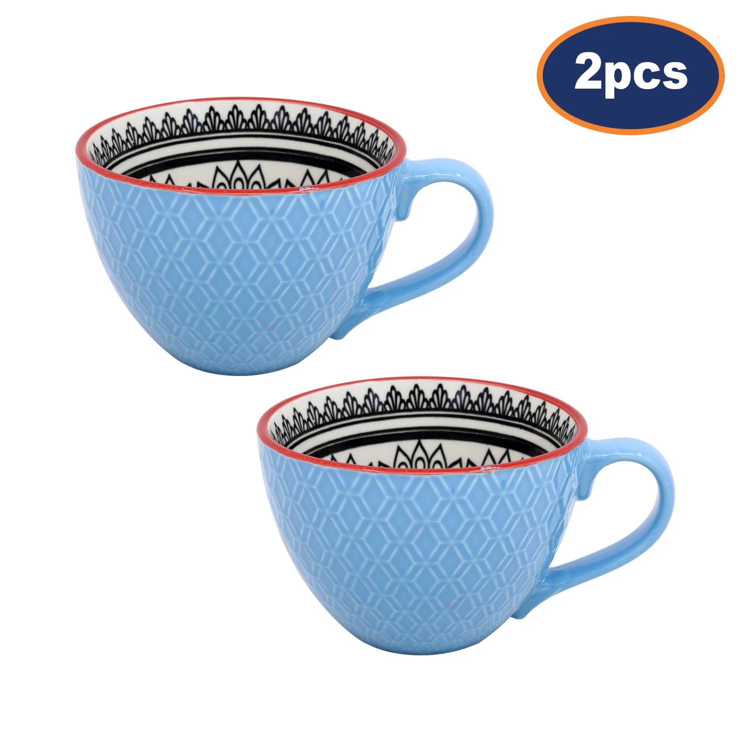 2Pcs Blue Bone China Mugs