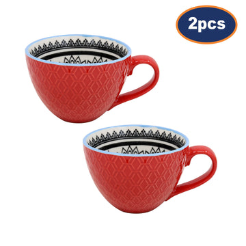 2Pcs Red Ceramic Mugs