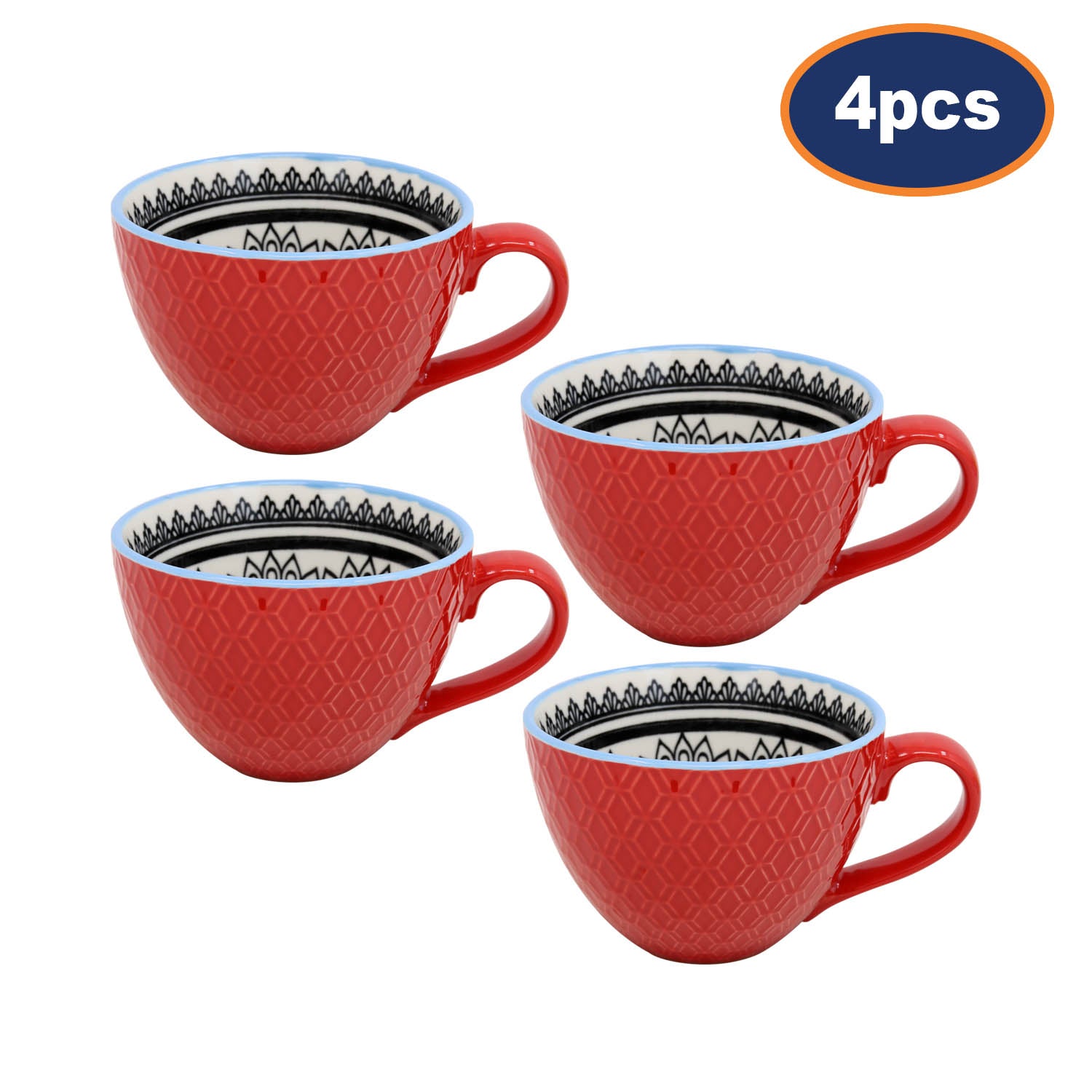 4Pcs Red Ceramic Mugs