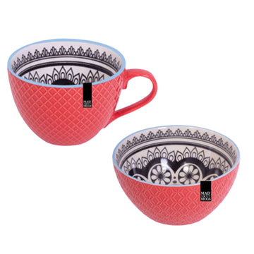 2pcs Red Ceramic Mug & Breakfast Bowl Set