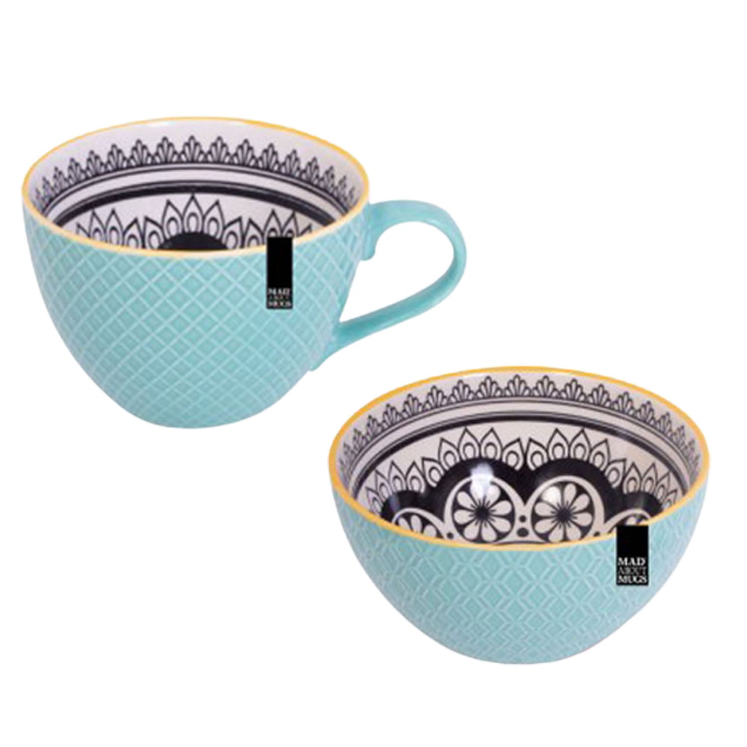 2pcs Teal Ceramic Mug & Breakfast Bowl