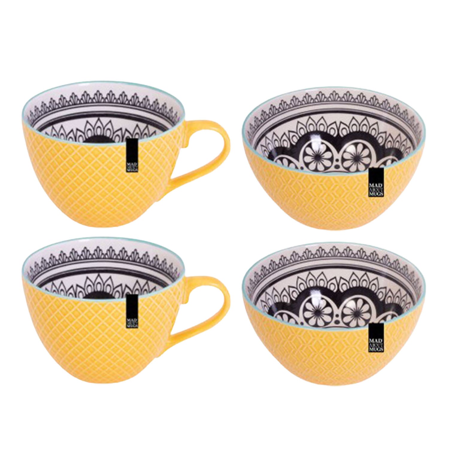 4pcs Yellow Ceramic Mug & Breakfast Bowl Set