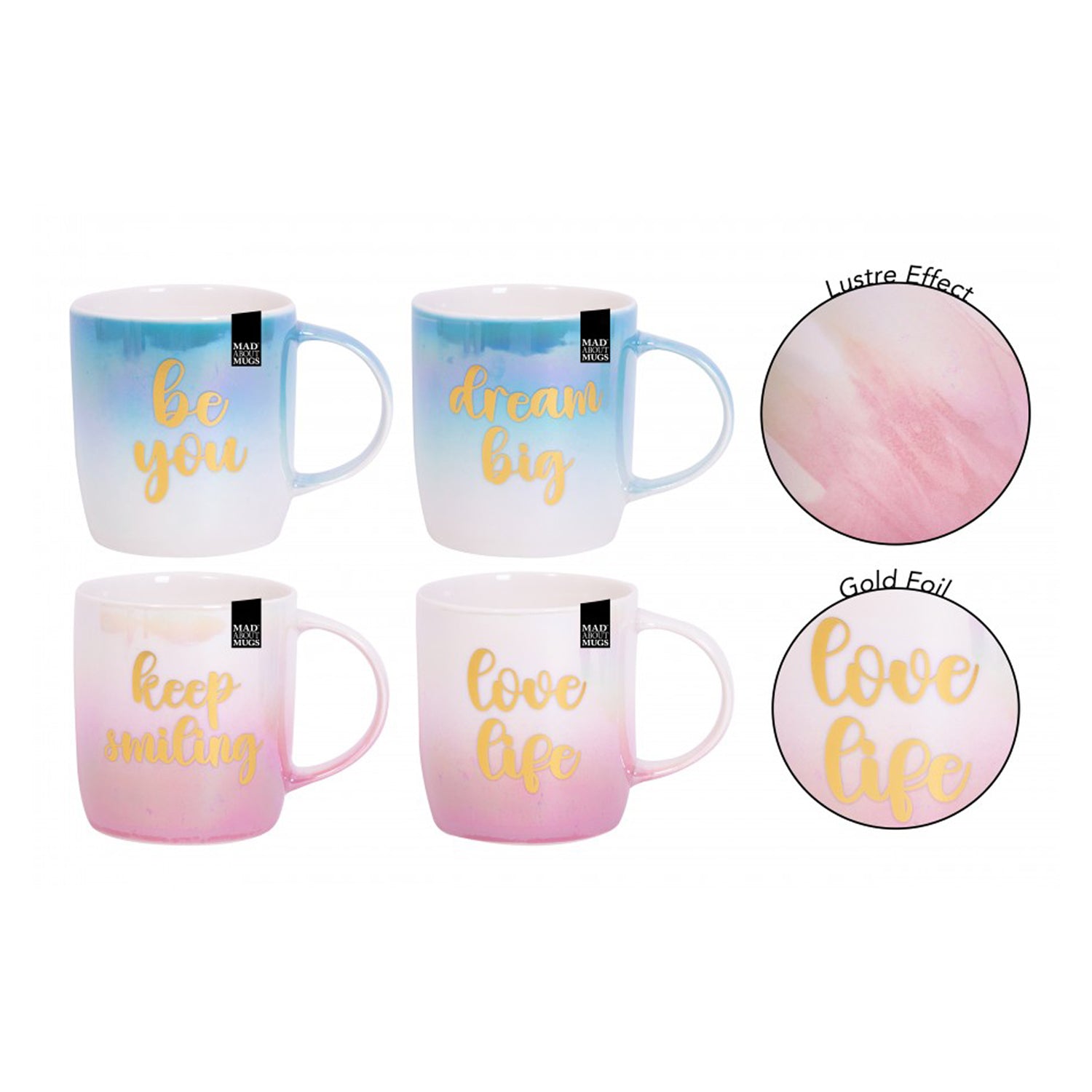 1Pc 350ml New Bone China Lustre Effect Coffee Mug Assorted