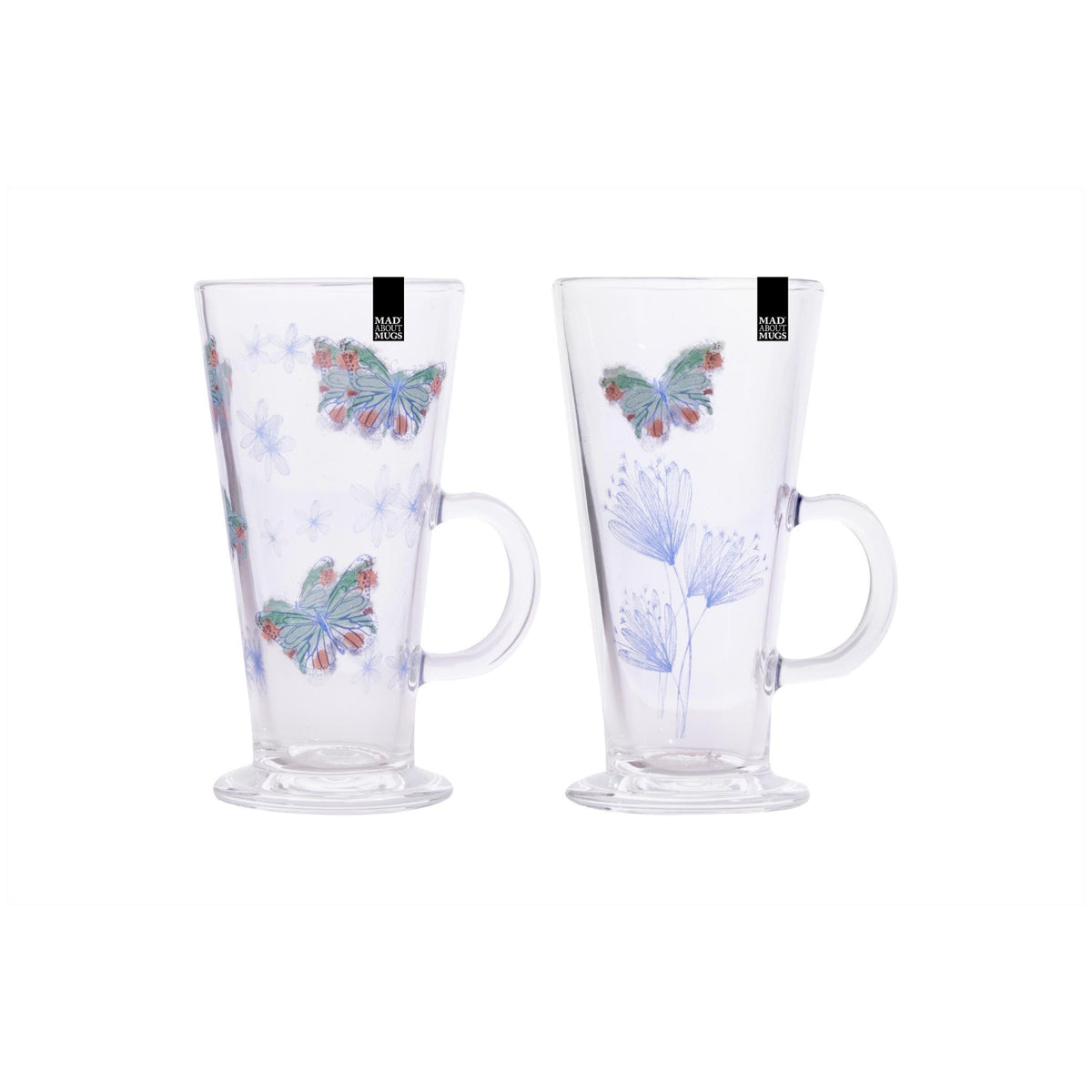 300ml Butterfly Floral Print Glass Latte Mug
