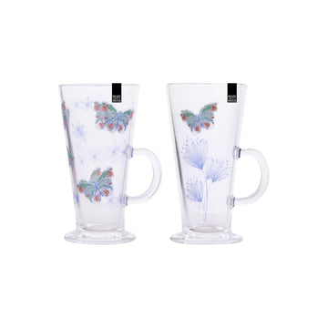300ml Butterfly Floral Print Glass Latte Mug