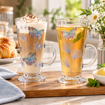 6Pcs 300ml Butterfly Floral Print Glass Latte Mug