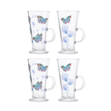 4Pcs 300ml Butterfly Floral Print Glass Latte Mug