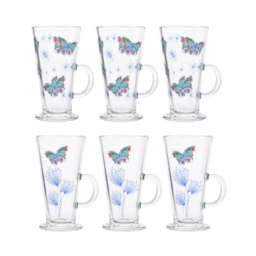 6Pcs 300ml Butterfly Floral Print Glass Latte Mug