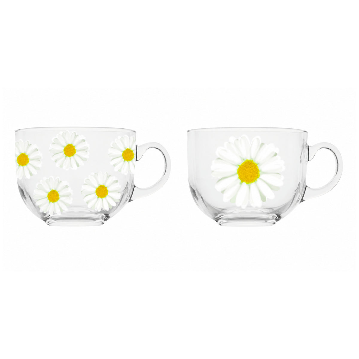 2Pcs Daisy Flower Print 425ml Glass Mug Set