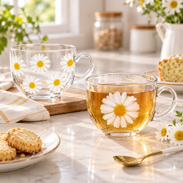 2Pcs Daisy Flower Print 425ml Glass Mug Set