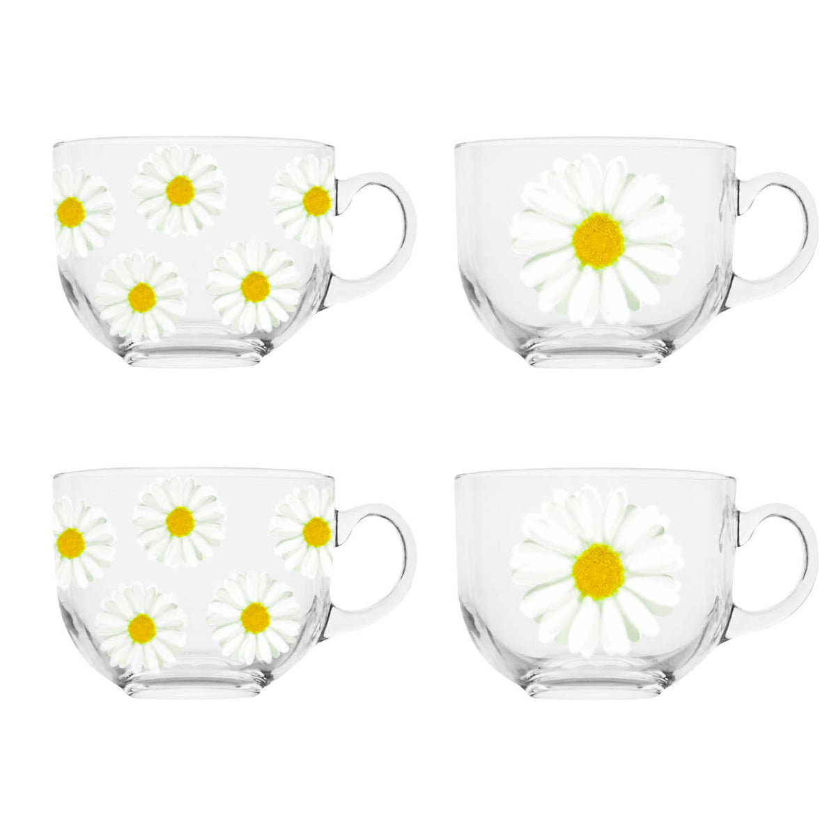 4Pcs Daisy Flower Print 425ml Glass Mug Set