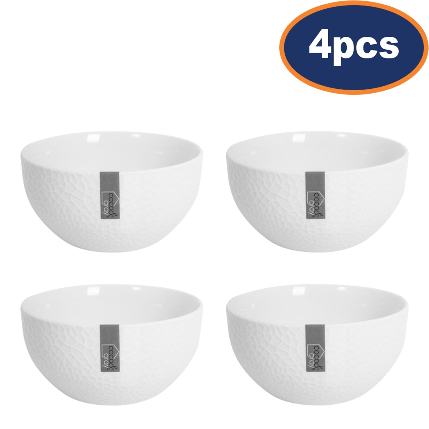 4Pcs Coco & Gray Porcelain Serving Bowl with White Rim