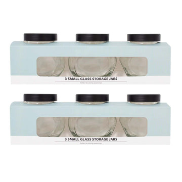 Set of 6 Clear Black Lids 160ml Spice Glass Storage Jars