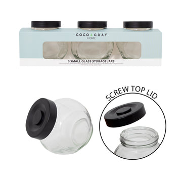3Pcs Clear Black Lids 160ml Glass Kitchen Storage Jars