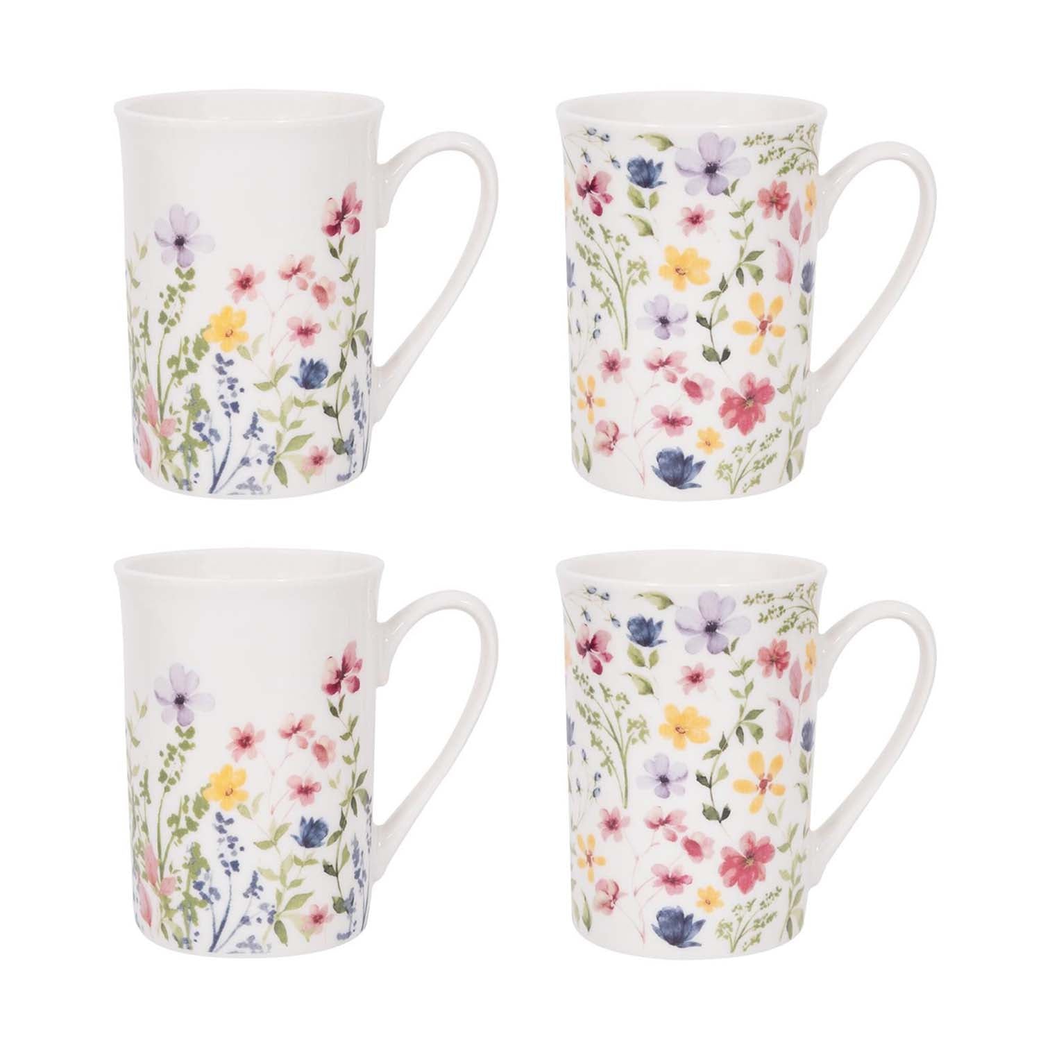4Pcs 267ml Floral Ceramic Coffee Mug Set