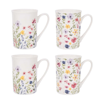 4Pcs 267ml Floral Ceramic Coffee Mug Set