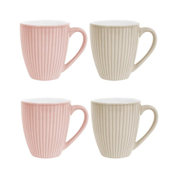 4Pcs 360ml Cups Pink Cream Ribbed Mugs Coffee Mug Set