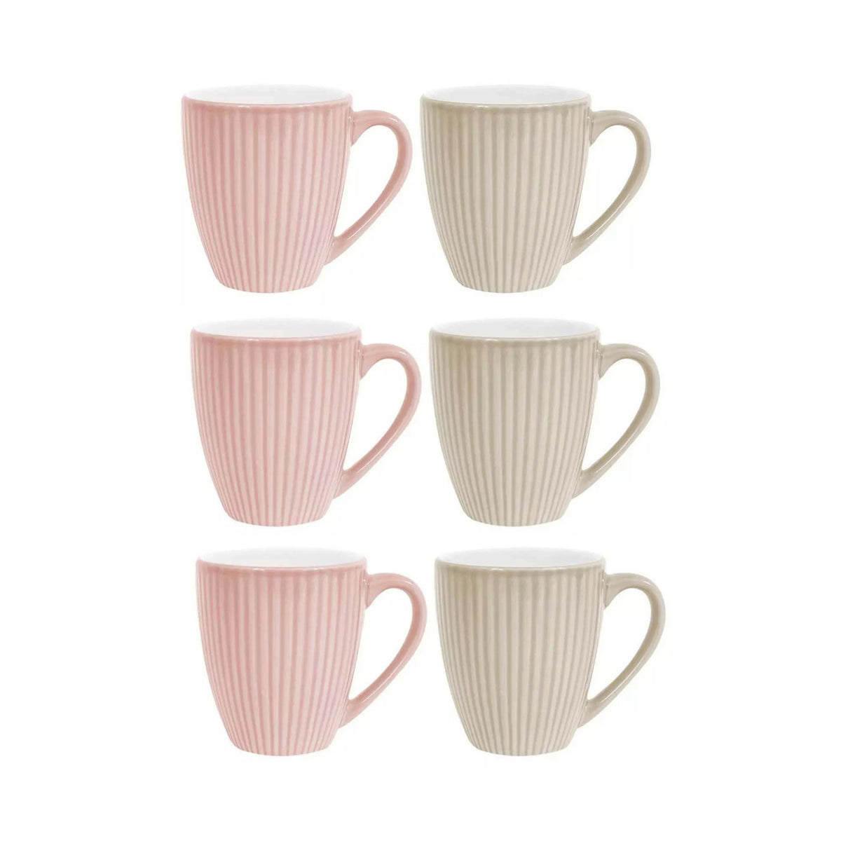 6Pcs 360ml Cups Pink Cream Ribbed Mugs Coffee Mug Set