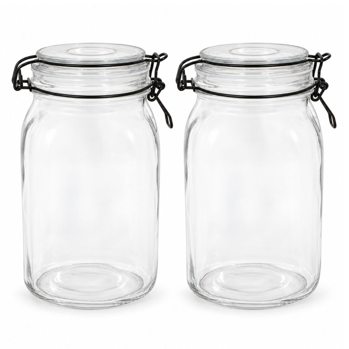 2Pcs 1450ml Black Lid Glass Clip Top Storage Jar