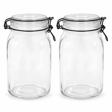 2Pcs 1450ml Black Lid Glass Clip Top Storage Jar