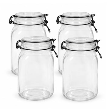 4Pcs 1450ml Black Lid Glass Clip Top Storage Jar